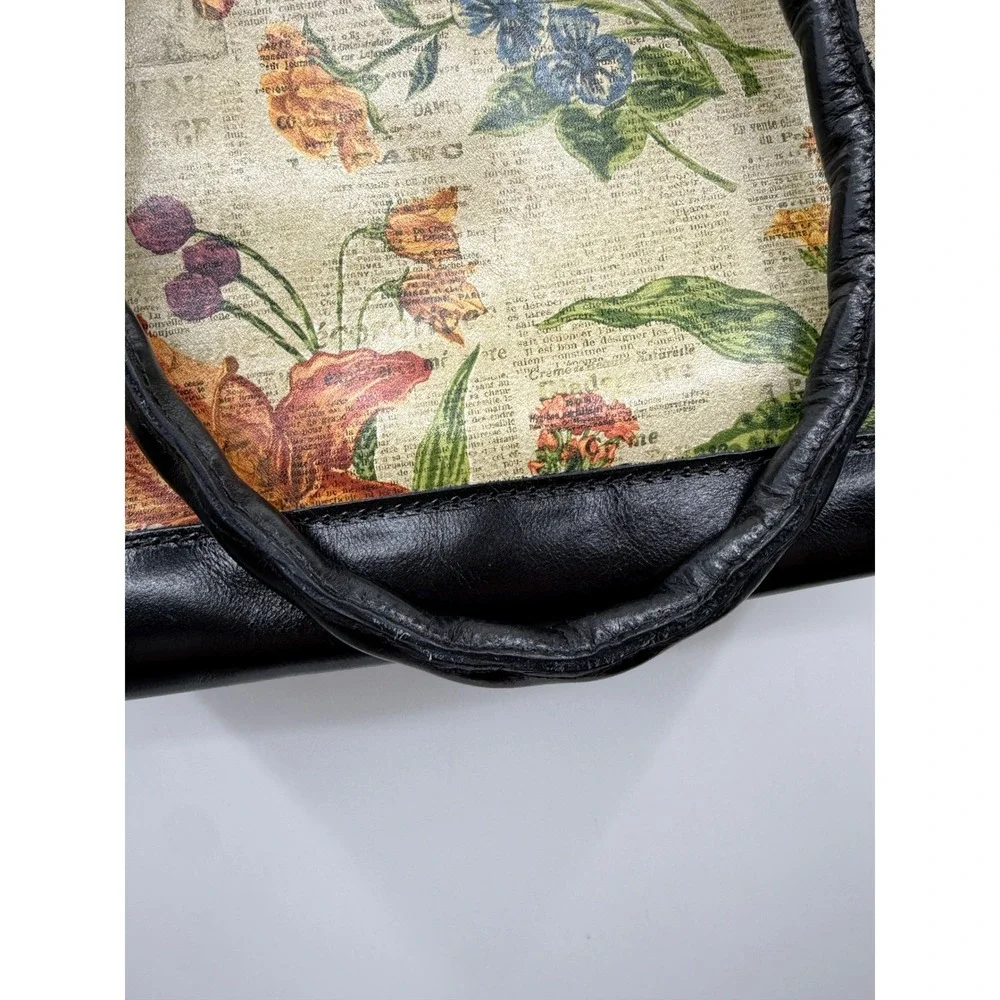 Patricia Nash Josselin Satchel Bag Floral Newsprint Convertible Crossbody Purse‎